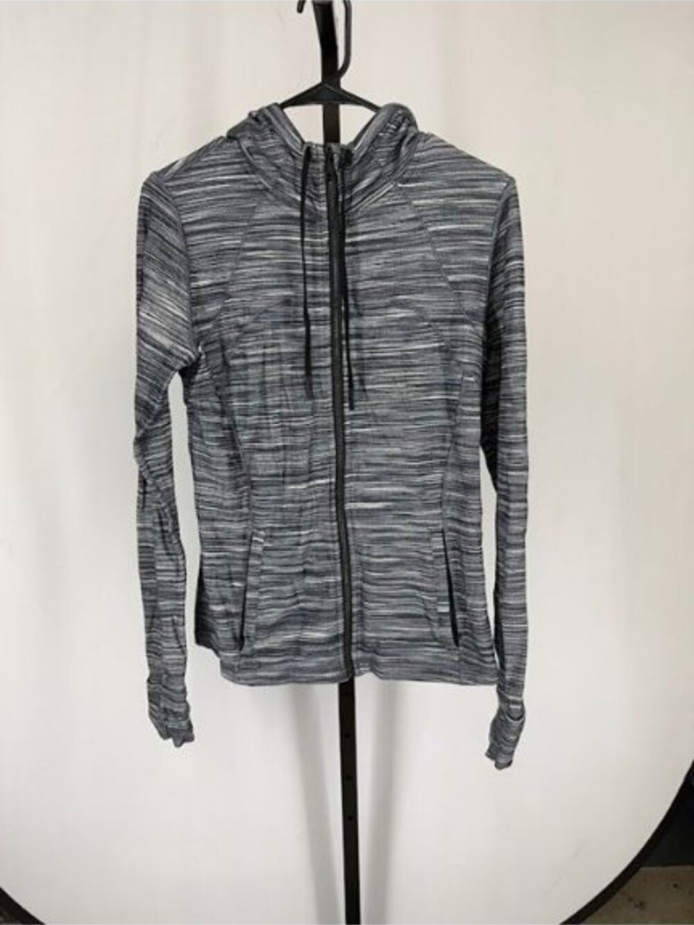 Lululemon Athletica Hooded Define Jacket in Heathered Black and White Spacedye